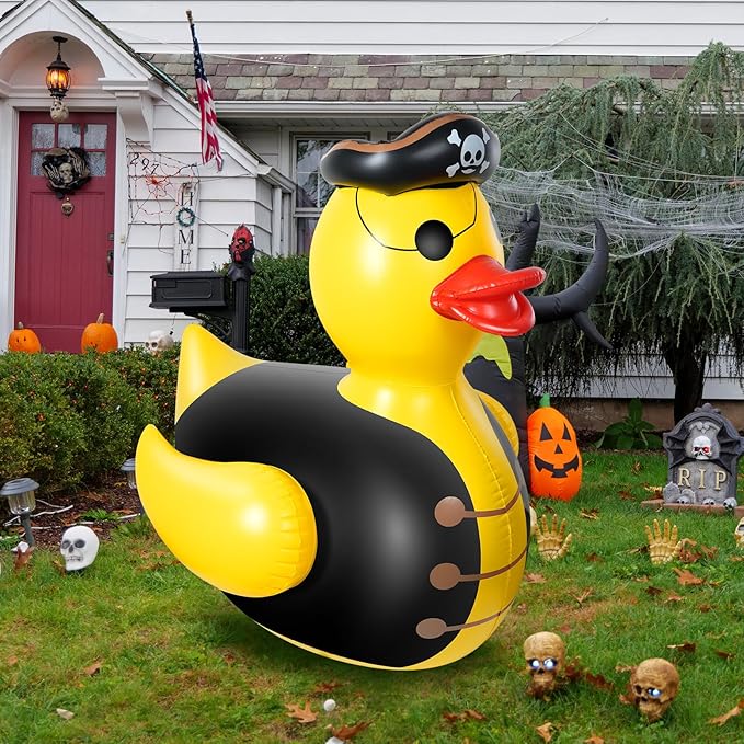 2Pcs 4.6 Feet Halloween Giant Inflatable Duck Outdoor Decorations,Huge Blow Up Yard Yellow Pirate Duck with Hat Summer Duck Pool Float for Indoor Halloween Party Garden Patio Lawn Decor