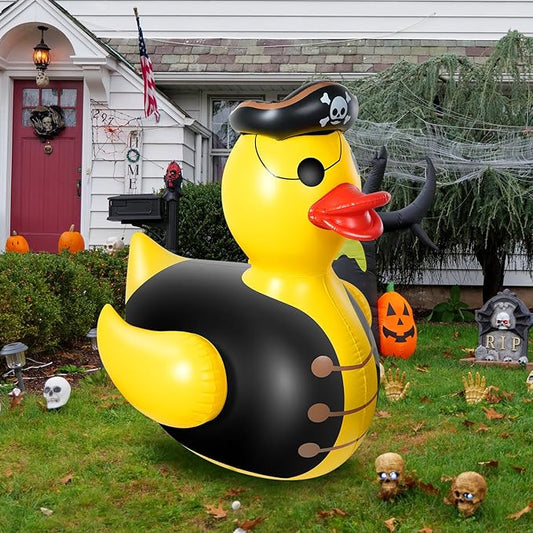 2Pcs 4.6 Feet Halloween Giant Inflatable Duck Outdoor Decorations,Huge Blow Up Yard Yellow Pirate Duck with Hat Summer Duck Pool Float for Indoor Halloween Party Garden Patio Lawn Decor