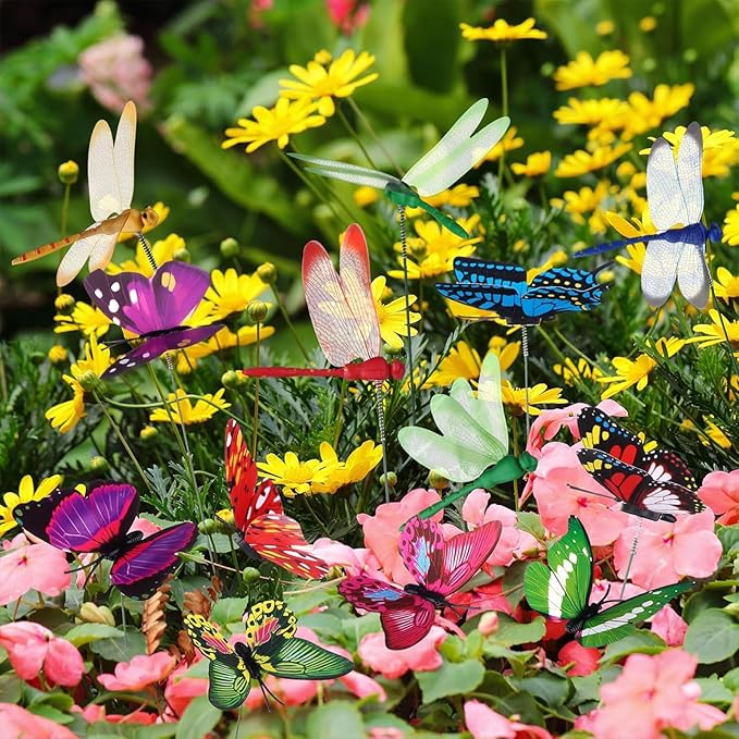 60Pcs Dragonfly Decoration Stakes 3D Dragonfly Artificial Garden Ornaments Dragonflies Patio Decoration Dragon Fly Garden Stakes for Indoor Outdoor Garden Birthday Wedding Party Decor