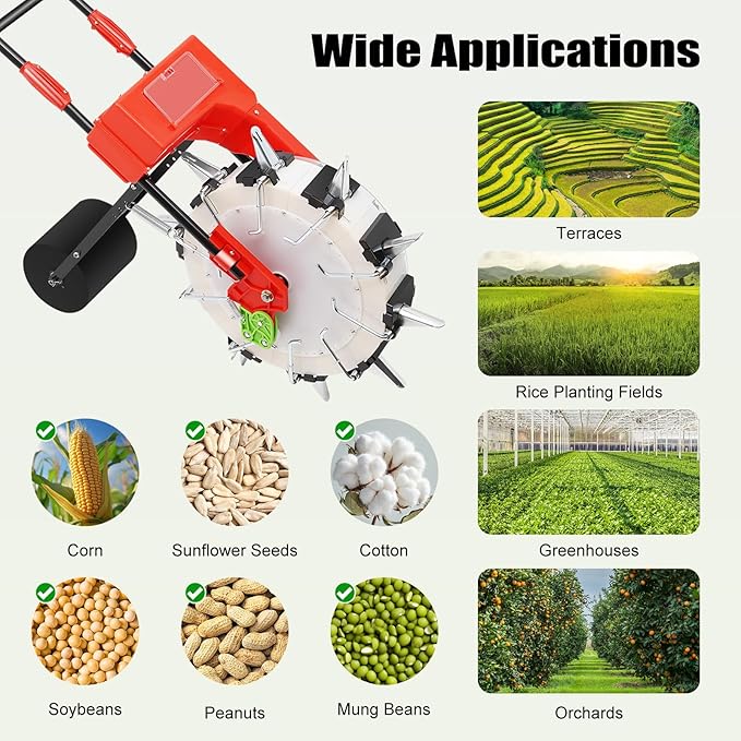 Manual Seeder Hand-Push Garden Seeder Planter with 8.27lbs Capacity Storage Box 16cm Spacing Garden Seeder and Fertilizer Spreader for Sowing Seeds Plants, 10 Nozzles