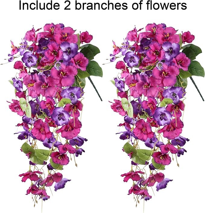Artificial Hibiscus Fake Hanging Flowers Plants for Outdoors Spring Decoration, 2pcs Faux Silk Outside Hibiscus Long Trailing Vines Realistic UV Resistant for Front Door Planter Porch Patio Wedding