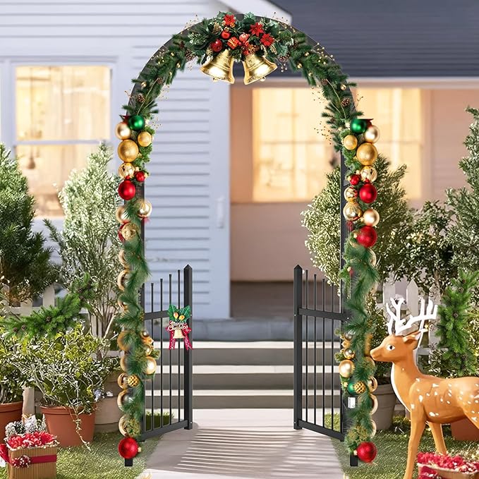VINGLI Garden Arbor with Gate, PVC Wedding Arch for Ceremony Party, Trellis for Climbing Plants Outdoor for Backyard, Lawn (Black)
