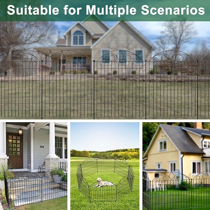 SUNLAX 5 Panels Garden Fence 10ft(L) x 24in(H) Fencing for Yard No Dig Animal Barrier Metal Dog Fence for Patio Outdoor Without Gate