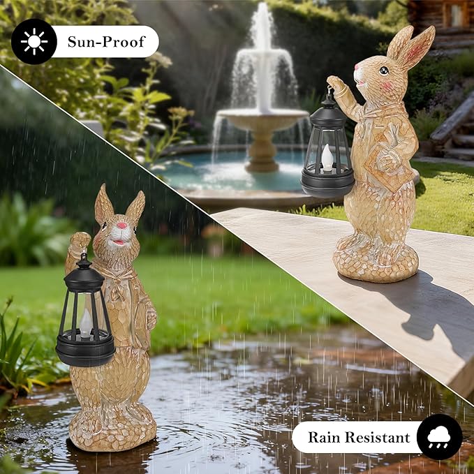 Dr. Bunny Solar Garden Statue, Adorable Rabbit Figurine with Glowing Lantern, Handcrafted Resin Home Decor for Patio, Balcony, Yard, Gift for Women, Housewarming, Birthday, Christmas