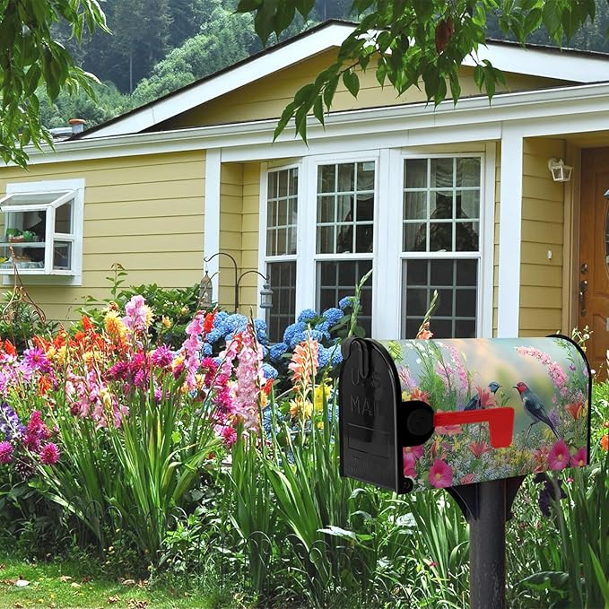 Spring Bird Flowers Mailbox Covers Magnetic Large Size 25.5x21 inch Summer Floral Mailbox Cover Oversized Colorful Farmhouse Mailbox Wrap Post Box Cover for Garden Outdoor Decor