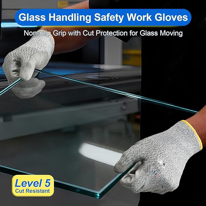 Dowellife Level 5 Cut Resistant Work Gloves for Men and Women, PU Coated Breathable Gardening Gloves, Thin Flexible and Firm Grip for Mechanics and Fishing (Large, Grey)