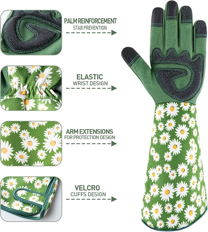 PHIRAH Gardening Gloves for Women Rose Pruning Thorn Proof Breathable Touchscreen Garden Gloves Long Forearm Protection Gauntlet Adjustable Flexible Working Gloves(Green, L)