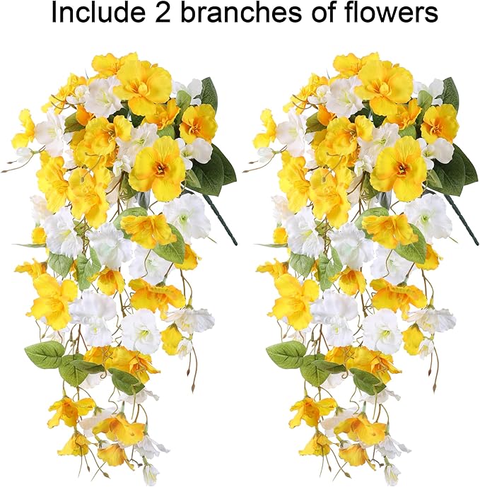 Artificial Hibiscus Fake Hanging Flowers Plants for Outdoors Spring Decoration, 2pcs Faux Silk Outside Hibiscus Long Trailing Vines Realistic UV Resistant for Front Door Planter Porch Patio Yard, Mix