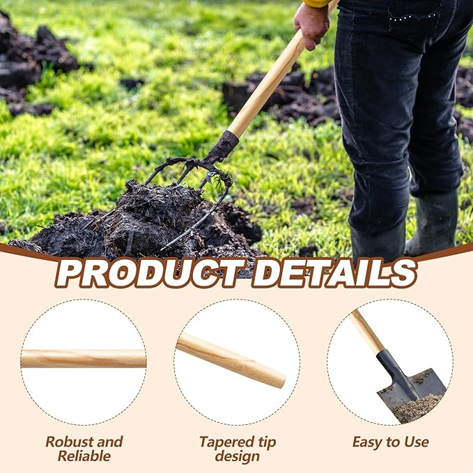 Menkxi 2 Pcs Wooden Shovel Handle Replacement for Long Handle Shovels Garden Tool (41")