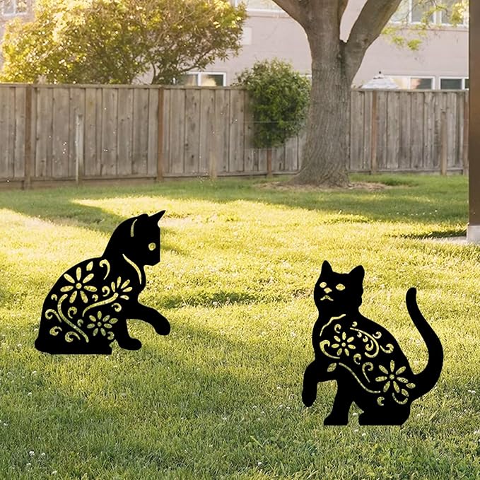 Metal Garden Stakes Decorative, Black Cat Silhouette Yard Decorations Outdoor Decor Patio Lawn Ornament Art for Women/Men/Cat Lovers Gifts