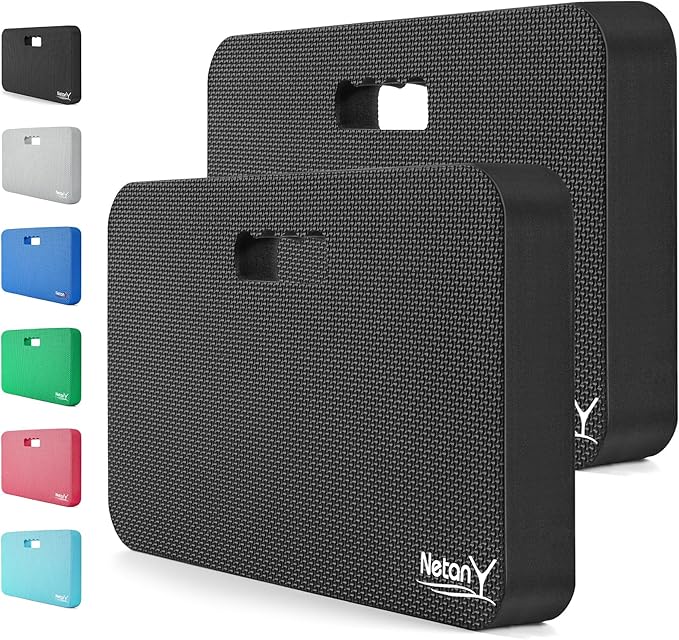NETANY 2 Pack Extra Thick Kneeling Pad for Gardening, Comfortable Knee Pad Cushion, Extra Large Foam Kneeler Mat for Gardening, Baby Bath, Workout, Exercise & Yoga, Mechanic, 17.8 x 11 x 1.5 in, Black