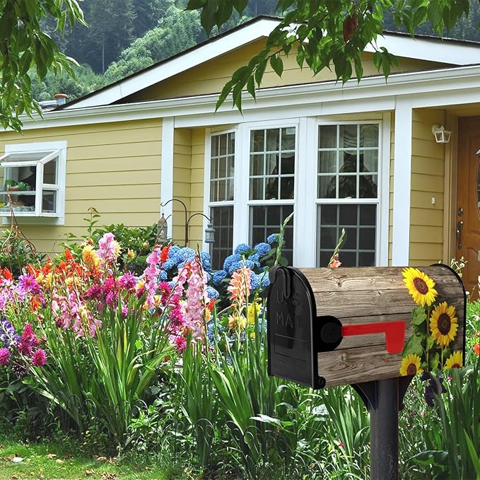 Summer Sunflowers Mailbox Covers Oversized Vintage Board Floral Mailbox Wrap Welcome Seasonal Flowers Post Letter Box Cover Mailbox Post Cover Large Size 25.5" X 21" for Garden Yard Decor