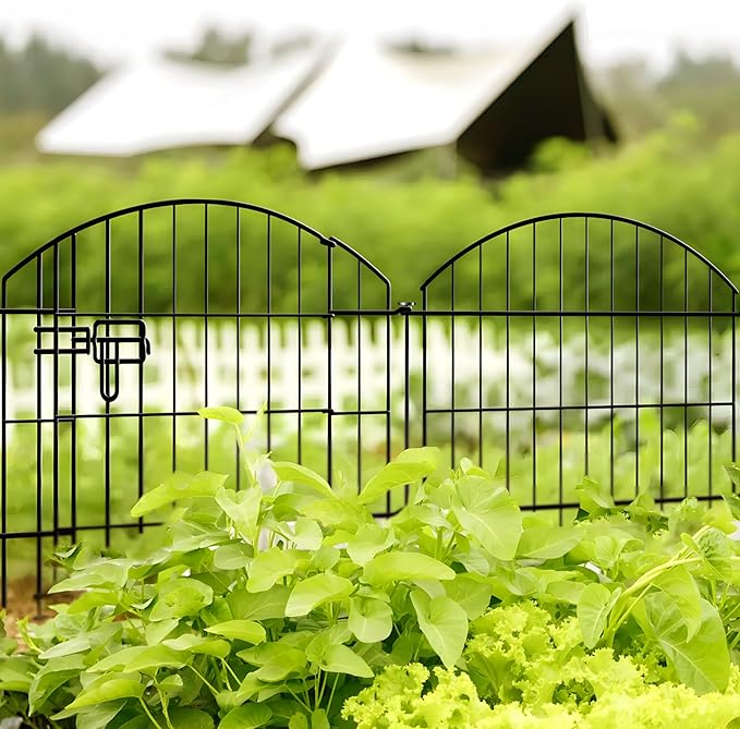 Metal Garden Fence 40 in H x 28 in W 5 Panels (4 Panels + 1 Gate) Total Length 11.6 ft, No Need Dig Rustproof Animal Barrier Fencing Border Fence for Dog, Patio,Yard, Landscape, Flower Bed