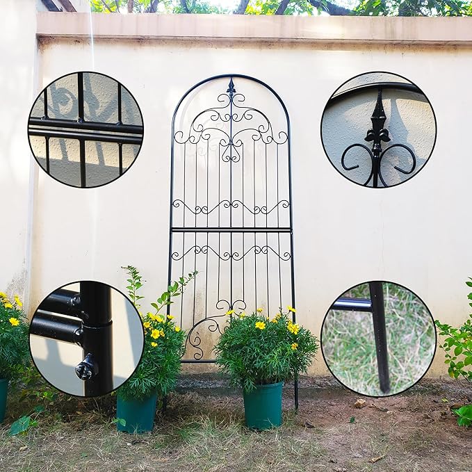 Garden Trellis for Climbing Plants 70.8" H x 25.6" W Metal Wrought Iron Outdoor Wall Panel for Vines Flowers Elegant Accent Decorative Garden Structure