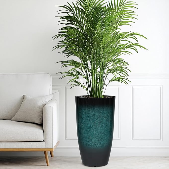 23.8" Tall Pots for Plants Ceramic Style Large Plant Pot Outdoor Set of 2 Indoor Flower Pots for Front Porch Decor Durable Plastic Planters for Garden, Patio, Living Room, Turquoise