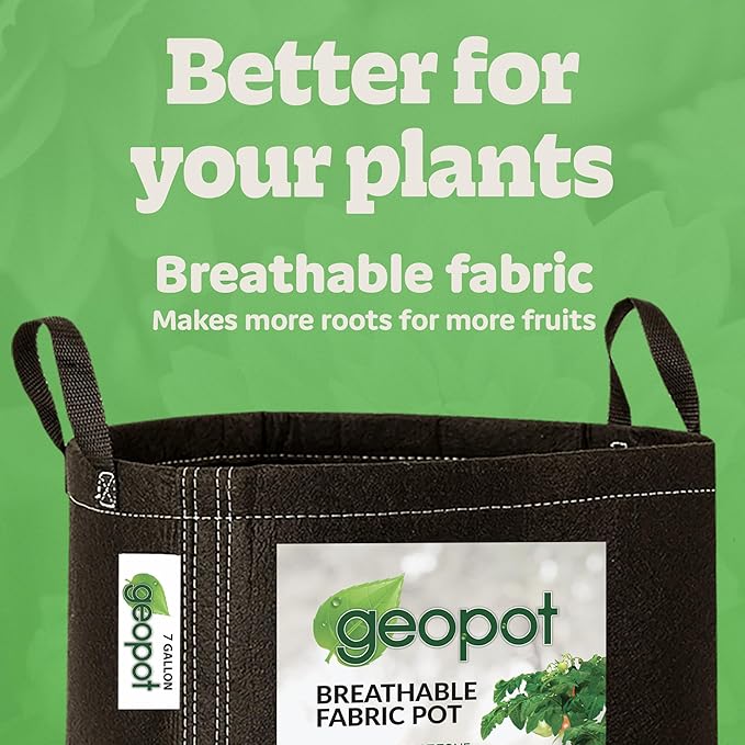 GeoPot 7 Gallon Fabric Grow Bags with Handles for Vegetables, Houseplants, Herbs & Flowers |5-Pack| Fabric Pots for Outdoors and Indoors, Aerated Fabric Grow Bags