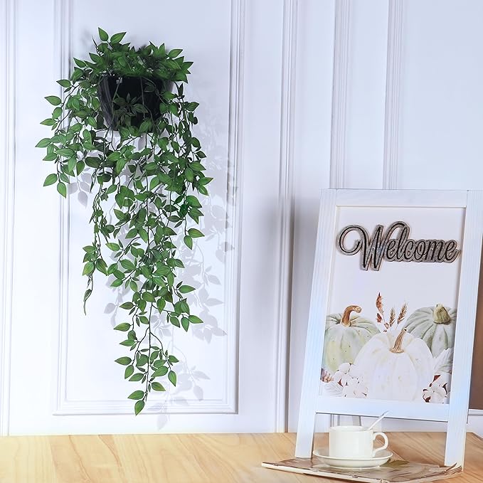 Artificial Hanging Plants,2 Pack Fake Wall Plants,Faux Mandala Vines Potted Plant,Plastic Greenery with Wall Planter for Indoor Outdoor Garden Patio Office Décor