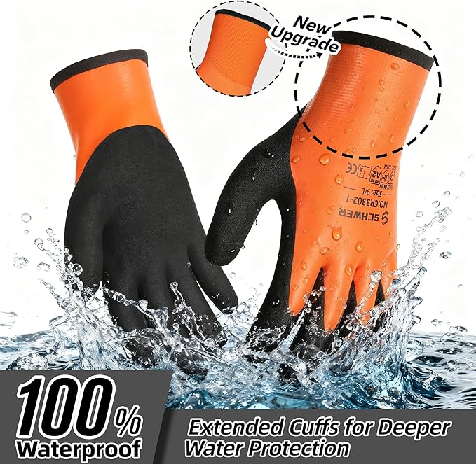 Schwer 100% Waterproof Winter Work Gloves, ANSI A2 Cut Resistant Freezer Gloves for Outdoor Cold Weather Keep Hands Warm, Thermal Insulated Gloves for Shoveling Snow, Ice Fishing, Super Grip, L