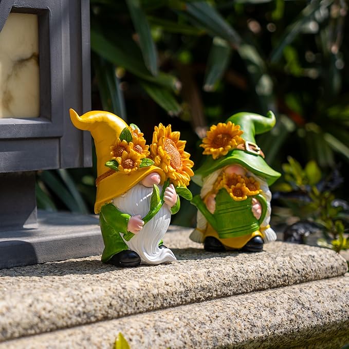 2PCS Sunflower Gnome Decor,Dynamic Spring Gnomes Decorations for Home and Yard Swedish Tomte Elf Dwarf Figurines Summer Outdoor Gnomes Gifts for Women (Sunflowers)