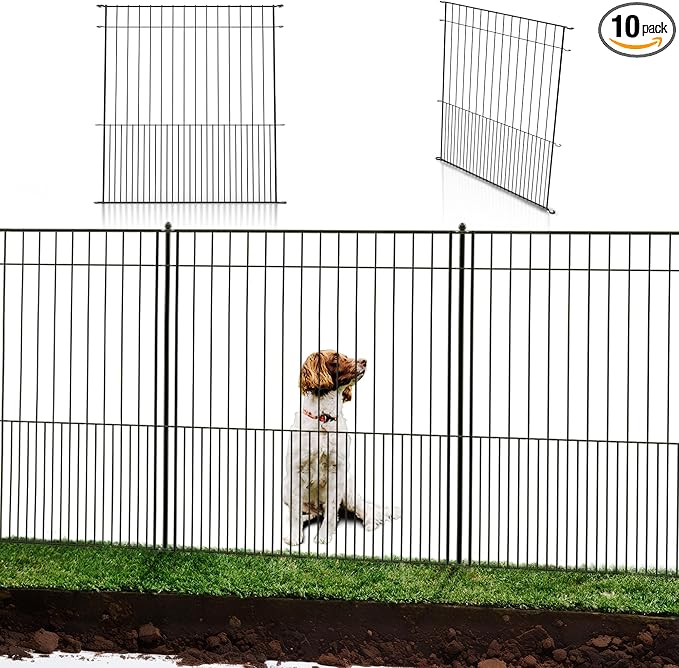 WESLEY'S CORNER Tall Fence Panels - 32”H x 29”L, No Dig Metal Dog Fence, Heavy Duty, Garden Border & Animal Barrier, Rustproof, Decorative Fencing for Backyards, Frontyards, Outdoors and Edging
