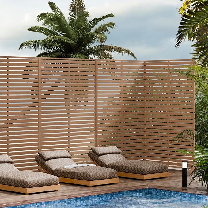 Outdoor Privacy Screen 72" H×47" W HDPE Freestanding Decorative Privacy Fence with Steel Poles and Stand 6 Panel, Air Conditioner Fence Panels, Privacy Screen for Patio Backyard,Balcony, Pool