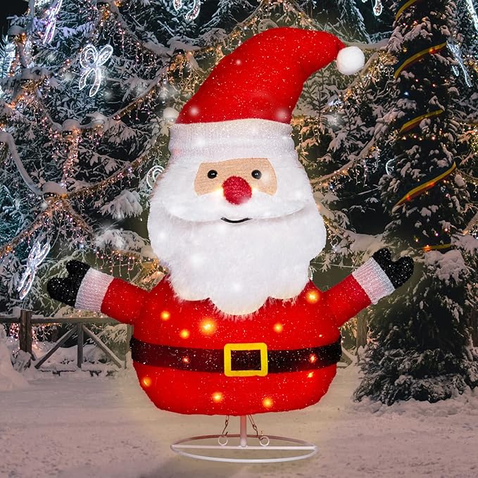 Lighted Santa Claus Holiday Display, Collapsible Pre Lit Pop Up Santa Claus Christmas Decoration for Indoor Outdoor Garden Yard Lawn Holiday Party Decor