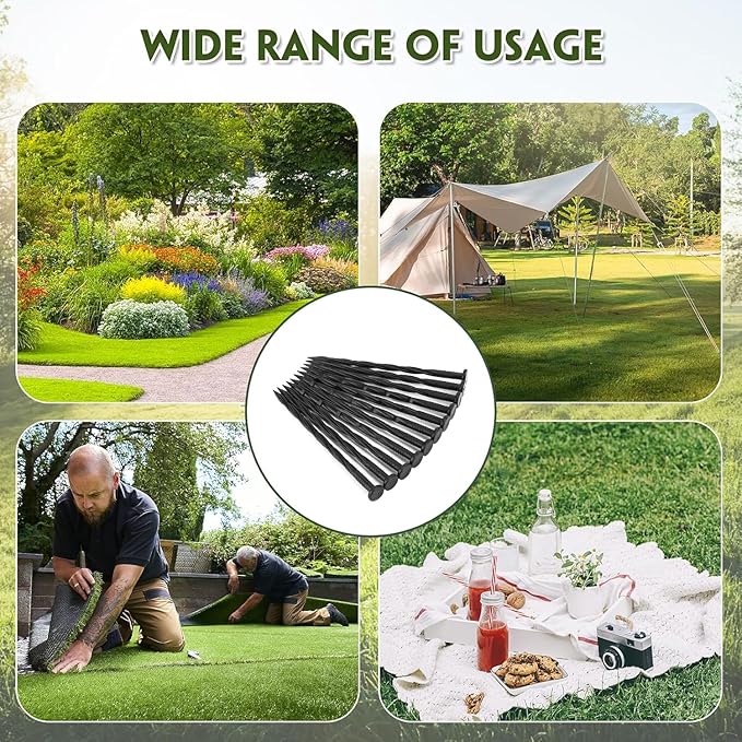 Landscape Edging Stakes, 70 Pcs 8" Plastic Garden Spikes, Spiral Nylon Anchoring Spikes for Paver Edging, Weed Barriers, Artificial Turf, Tent, Grass Pathway and More, Black