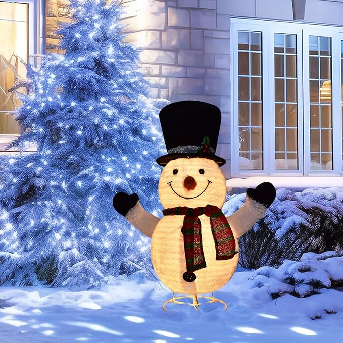 Lighted Snowman Outdoor Christmas Decorations - 28 inch Light up Snowman with LED Lights, Pre-lit Snowman with Top Hat Holiday Ornaments Yard Decor for Home, Lawn and Front Yard