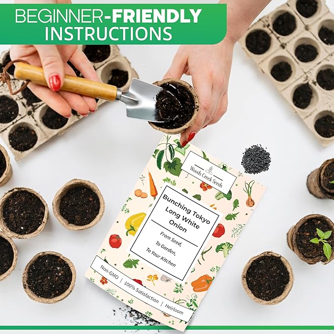 Woods Creek Seeds: Bunching Tokyo Long White Onion Seeds for Planting - Heirloom Green Onion Seeds for Planting - Non-GMO Heirloom Seed Pack of Crisp Onions for Outdoors and Home Gardening