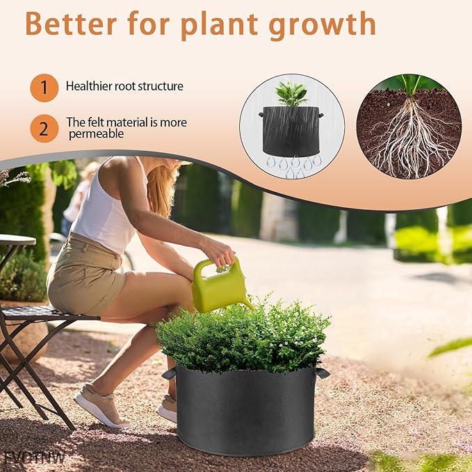 5-Pack 10 Gallon Fabric Grow Bags with Handle, Heavy Duty 300G Thickened Nonwoven with Handles and Reusable, Suitable for Garden Vegetables,Fruits and Flowers(Black)