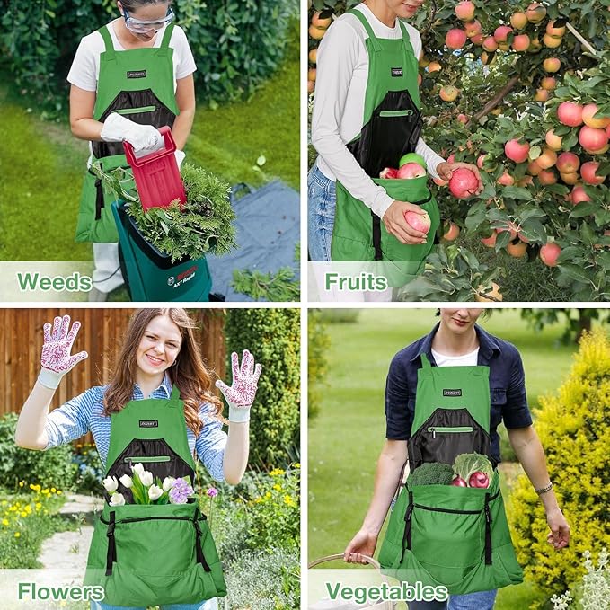 Garden Apron,Harvest Aprons with Pockets for Women and Men,Canvas Gardening Tool Belt, Gardening Gifts for Mom,Dad