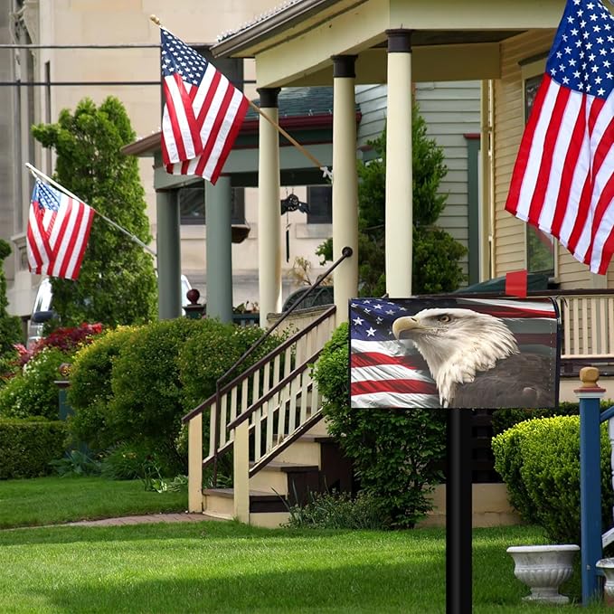 Independence Day American Eagle Flag Mailbox Covers, 4th of July Magnetic Outdoor Decorations Mailbox Wraps Post Letter Box Cover for Garden Decor Larger Size 25.5x21 in