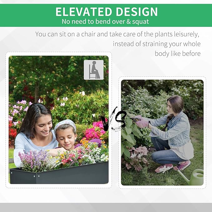 Outsunny Metal Raised Garden Bed, Elevated Planter Box with Legs and Drain Holes, Dark Gray