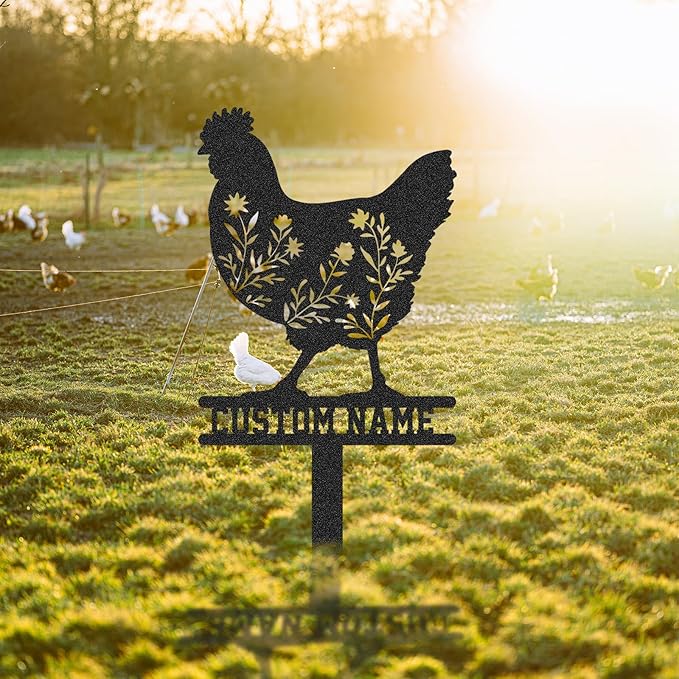 Personalized Metal Chicken Coop Sign, Custom Name Chicken Coop Signs for Outside, Decorative Garden Stakes, Metal Yard Art, Backyard Farmhouse Decor, Chicken Gifts for Women Man Color06