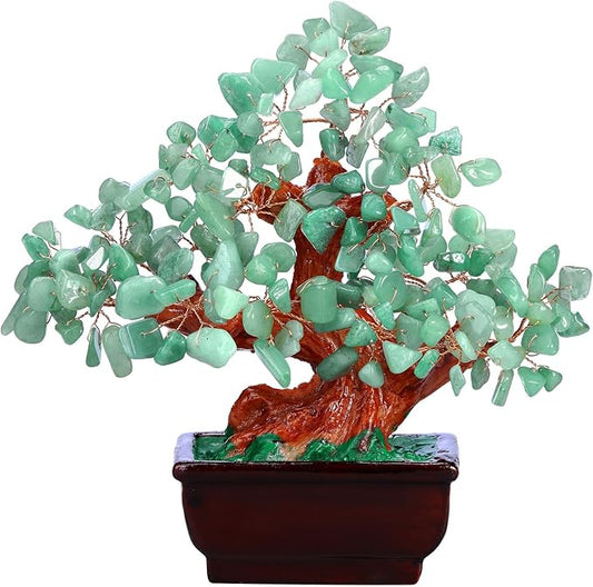 Feng Shui Quartz Crystal Money Tree Bonsai Style Decoration for Luck and Wealth (Green)