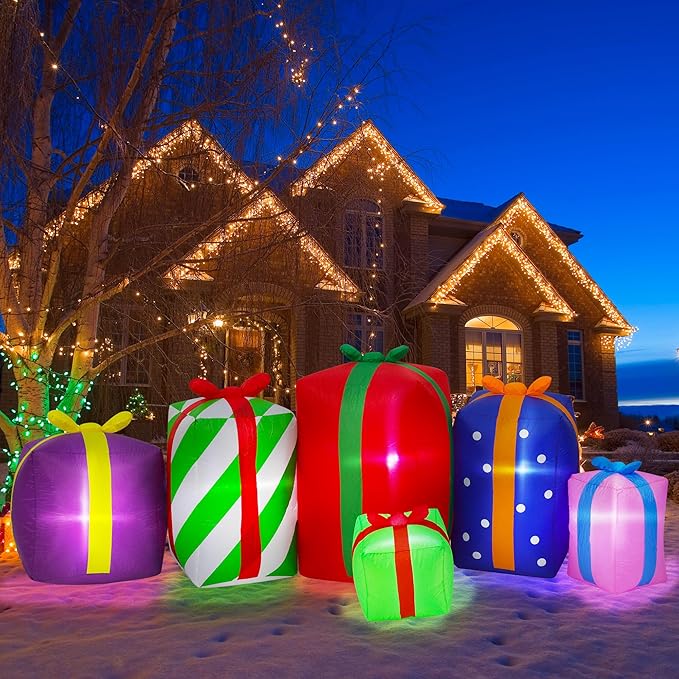 9FT Long Christmas Inflatables Gift Boxes Outdoor Decoration, Indoor Blow Up Lighted Party Decoration, Blow Up Decor with Built-in LED Lights Suitable for Lawn/Yard/Garden/Porch