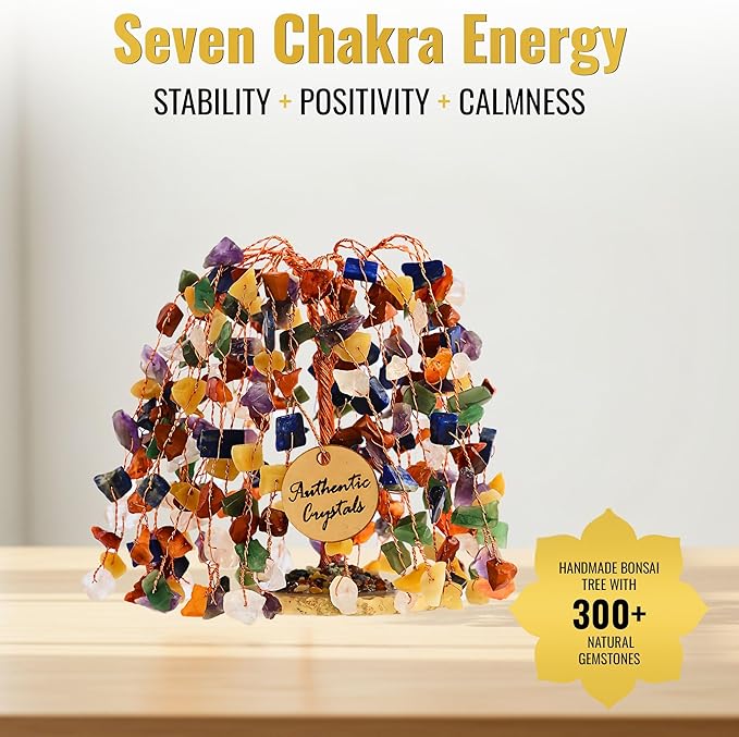 Unique 7 Chakra Crystal Tree of Life – Healing Crystal Tree for Positive Energy, Chakra Stones Desk Decor, Handmade Spiritual Housewarming Gift for Women, Mom, Sister, Birthday