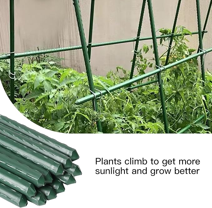 Garden Stakes 6ft, 6Feet Metal Plant Stakes 25 Pack for Gardening and Farm, 72" Plastic Coated Plant Support for Tomato, Cucumber, Bean, Flower, Potted and More Climbing Plants