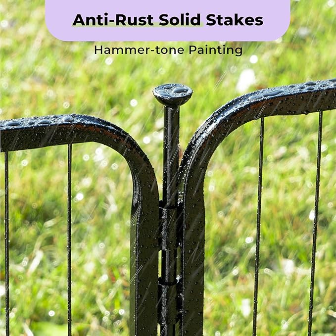 SunsGrove Tall Garden Fence with Gate, 40 in(H) x 13.4 ft(L) 6 Panels Heavy Duty Metal Animal Barrier Fence for Yard, Suitable for Indoor or Outdoor Dog Pet Fence, Garden Fence Border, Black