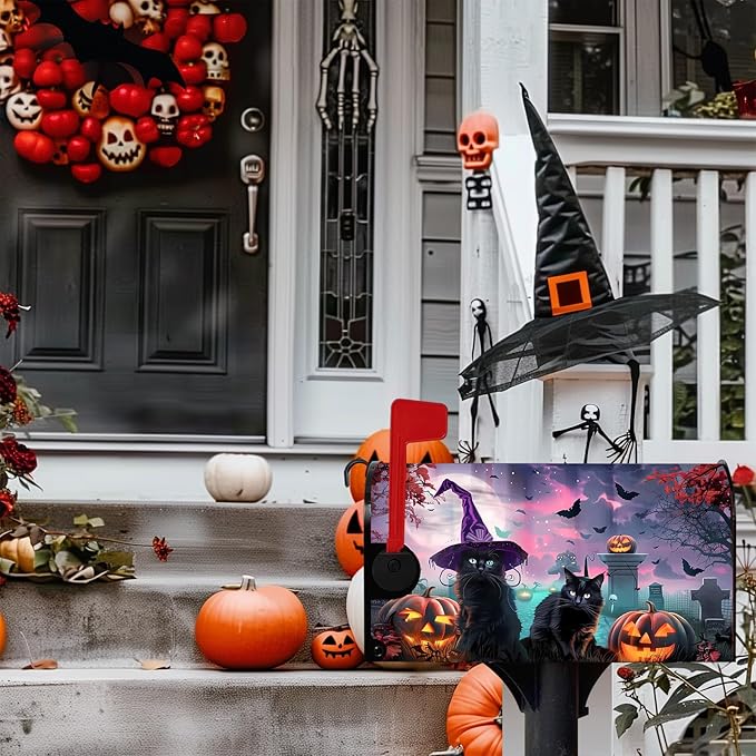 Happy Halloween Spooky Kittens Halloween with Pumpkin Magnetic Magnetic Mailbox Cover Standard Size 18X21 Letter Box Covers Decor for Outdoor Home Garden