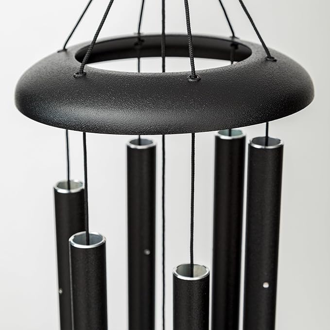 Corinthian Bells 27" Pet Memorial Wind Chime – Black – Engraved “Forever in My Heart” Pawprint – Soothing Outdoor Chime for Dog or Cat Loss, Sympathy & Remembrance Gift