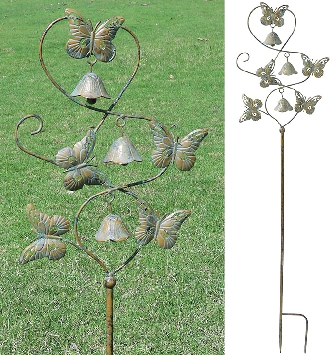 Butterflies Garden Stakes with Bells - Decorative Outdoor Yard Art, Decorative Garden Stakes for Outside Garden, Patio, Flower Bed, Pathway.