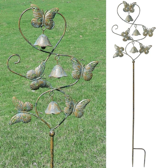 Butterflies Garden Stakes with Bells - Decorative Outdoor Yard Art, Decorative Garden Stakes for Outside Garden, Patio, Flower Bed, Pathway.
