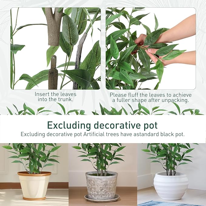 Ficus Artificial Tree -5FT Faux Eucalyptus Trees with Pots, Green Lifelike Leave for Fake Floor Plant,Realistic Artificial Plants Indoor Outdoor Office