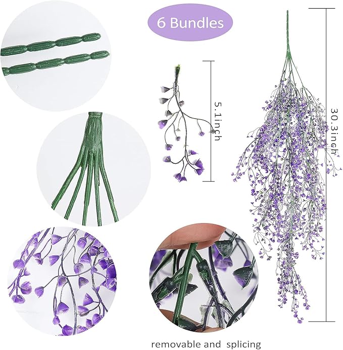 RECUTMS Artificial Hanging Leaves Plants 6Pcs Indoor Fake Flower Swags Faux Vines Ivy Leaves Plastic Greenery UV Resistant Plastic for Wall Wedding Party Porch Garden Decoration(Purple)