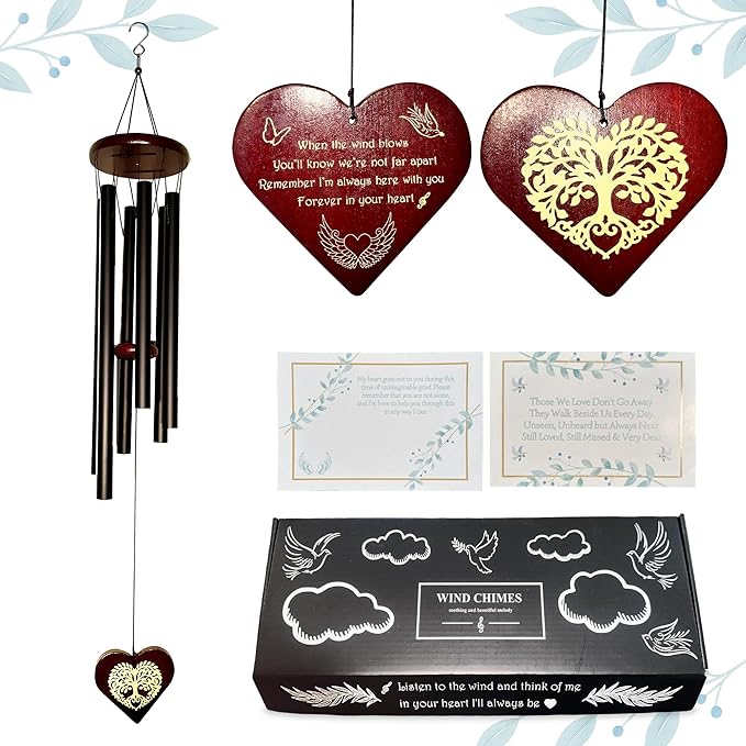 Memorial Wind Chimes, Unique Sympathy Gift for Loss of Loved One Comes with Sympathy Card & Custom Verse on Pendant - for Bereavement/Funeral/Condolences/Grieving/- Gift of Love & Remembrance