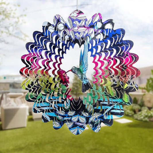 Hummingbird Hanging Wind Spinners - Outdoor Hummingbird Decor Gift for Women Mom Grandma Metal 3D Wind Spinner for Yard Garden Decor Funny Christmas Decoration Gifts Ideas