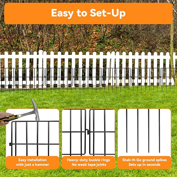 25 Pack Animal Barrier Fence No Dig Garden Defense, 25ft(L) x 13in(H) Rabbit Proof Garden Fencing with 1.2in Gaps, Metal Rabbit Fence, Dog Blocker Under Barriers for Flower Beds & Patio