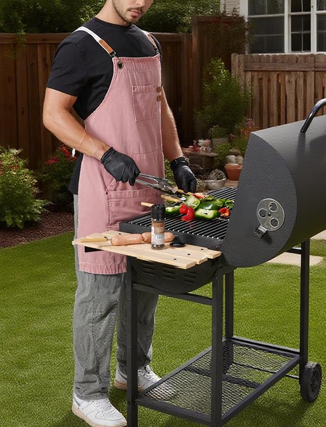 Denim Bbq Apron for Men Women with Pockets Adjustable Cross Back Chef Aprons for Kitchen Cooking Grilling Working