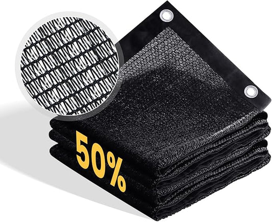 VICLLAX 50% Shade Cloth, 7x7FT Durable Black Mesh Trap with Every 3 FT Grommet, Sun Shade Fabric Netting for for Plants Cover, Greenhouse, Chicken Coop, Barn Kennel, Garden Patio